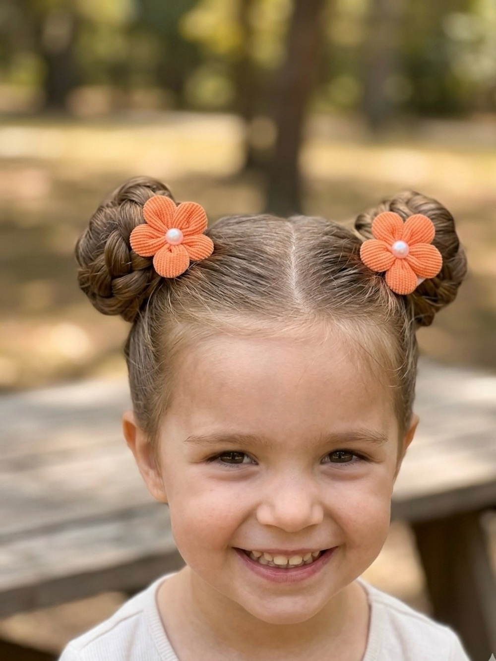 Pair of Orange Flower Hair Clips with Pearl Center